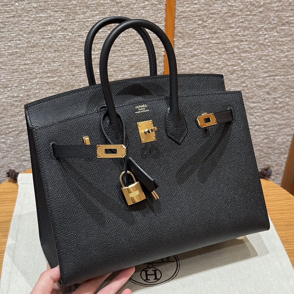 최고퀄 에르메스 올수공 버킨 25 Noir 엡송 셀리에 가죽 금장