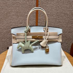 최고퀄 에르메스 올수공 버킨 30 Blue Brume & Nata 염소 가죽 금장
