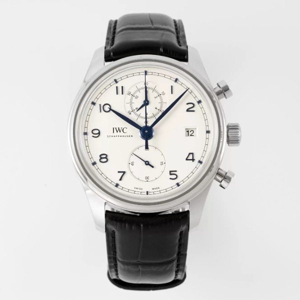 최고퀄 레플리카 IWC 포르투기저 다빈치 크로노그래프 클래식 화이트 다이얼 레더 스트랩 IW390302