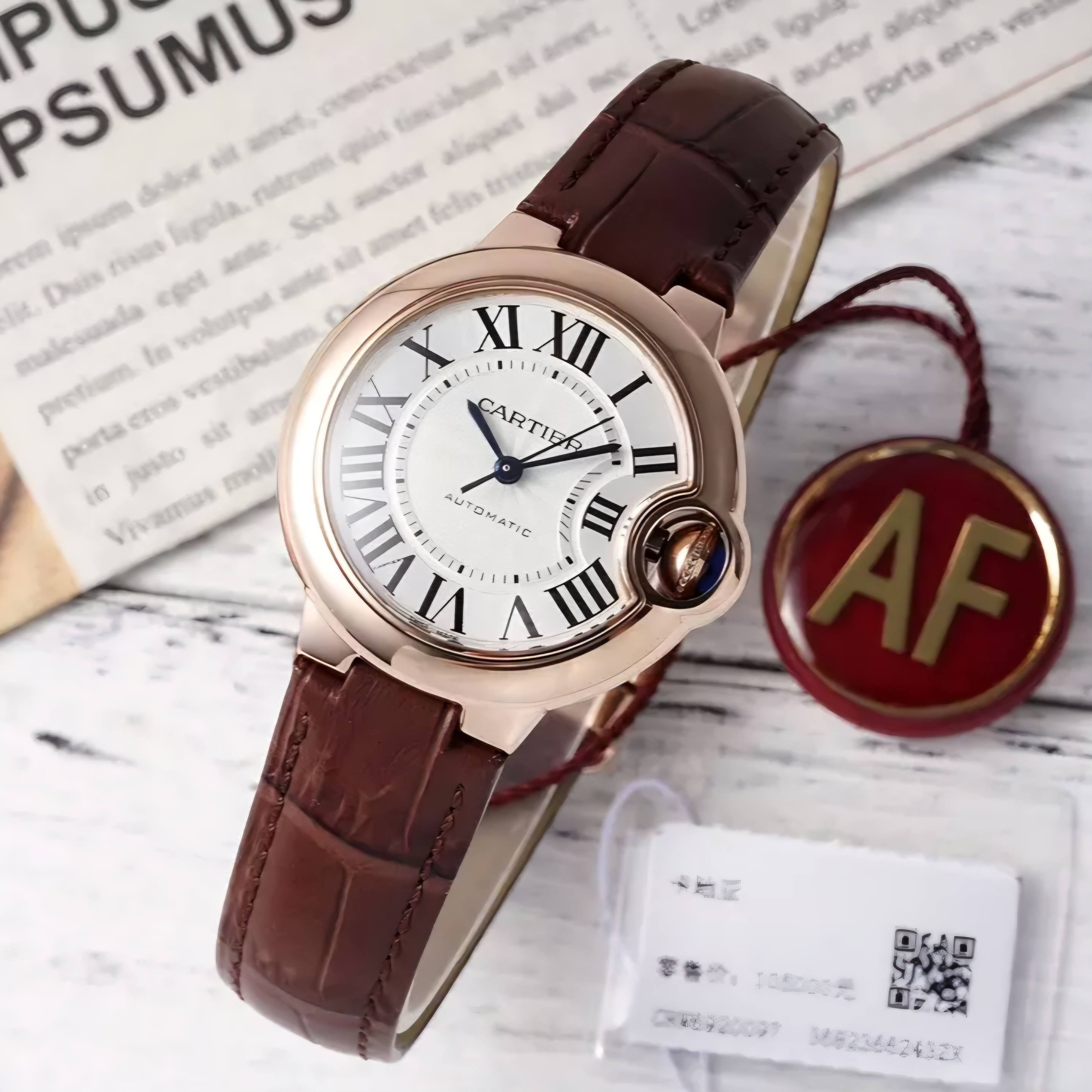 최고퀄 발롱 블루 드 까르띠에 화이트 다이얼 로즈골드 가죽밴드 33mm