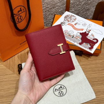 최고퀄 올수공 에르메스 베안 2단 반지갑 Rouge grenat 엡송 가죽 금장