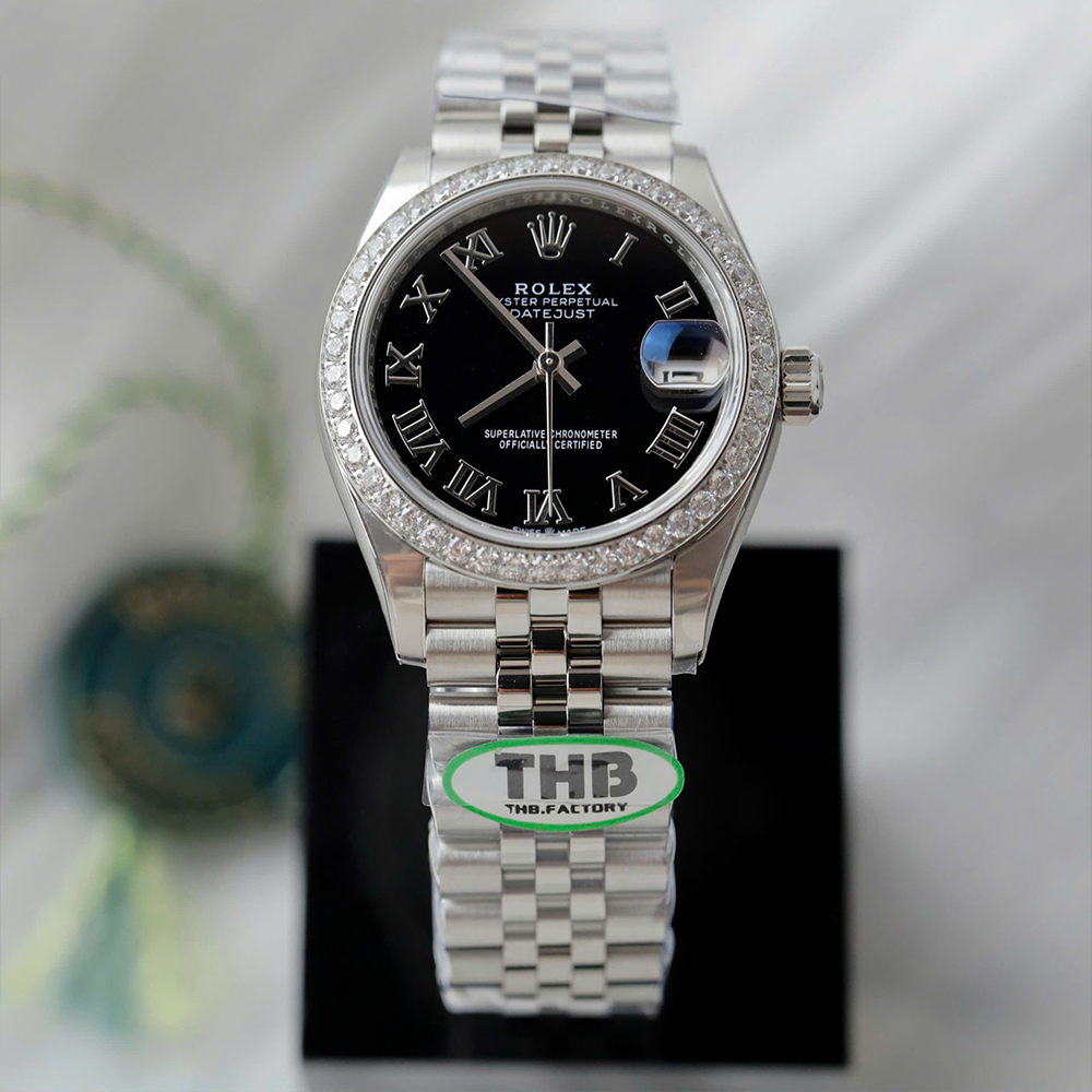 최고퀄 THB공장 여성용 롤렉스 데이저스트 블랙 로만 다이얼 스틸 31mm