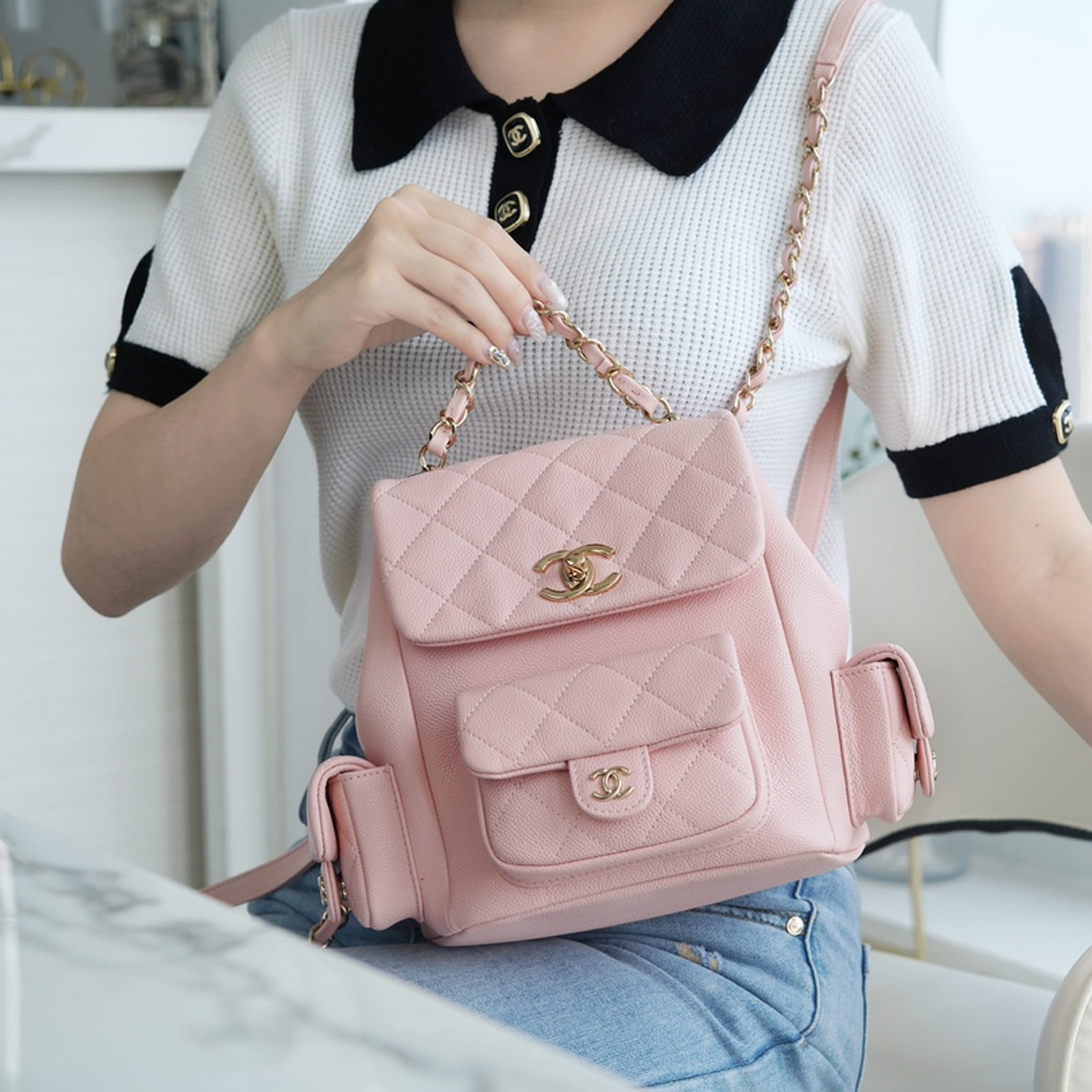 최고퀄 팬더샵 샤넬 듀마 캐비어 백팩 쓰리포켓 라지 핑크 샴페인골드 AS4399